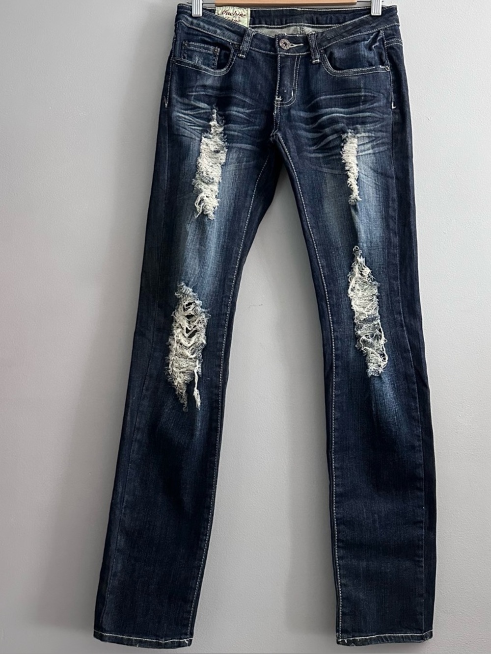 Machine Jeans Distressed Straight Leg Denim Dark Wash Y2K Low Rise
